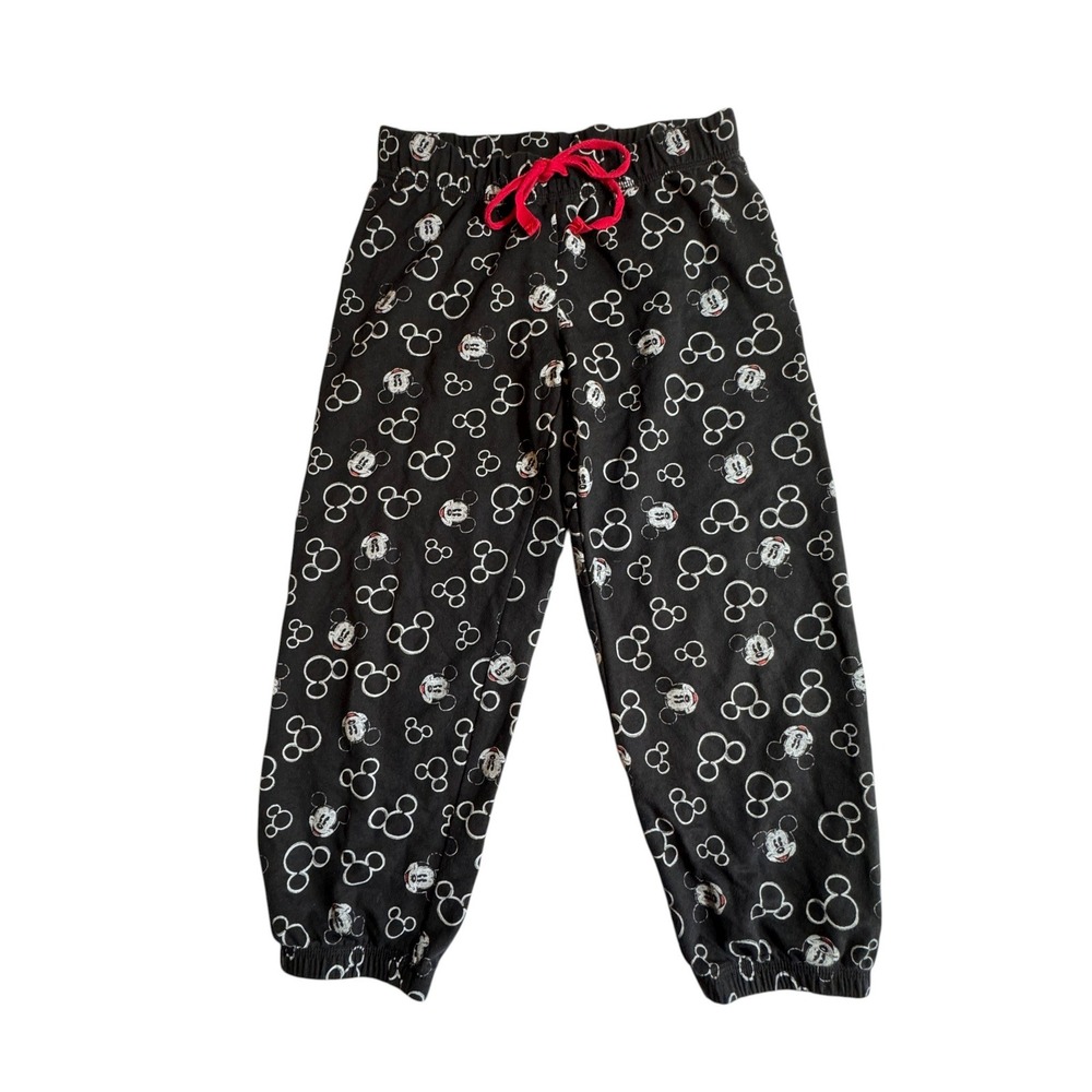 Disney Mickey Mouse Pajama Pants Junior Small Black Capri Cropped Lounge Joggers